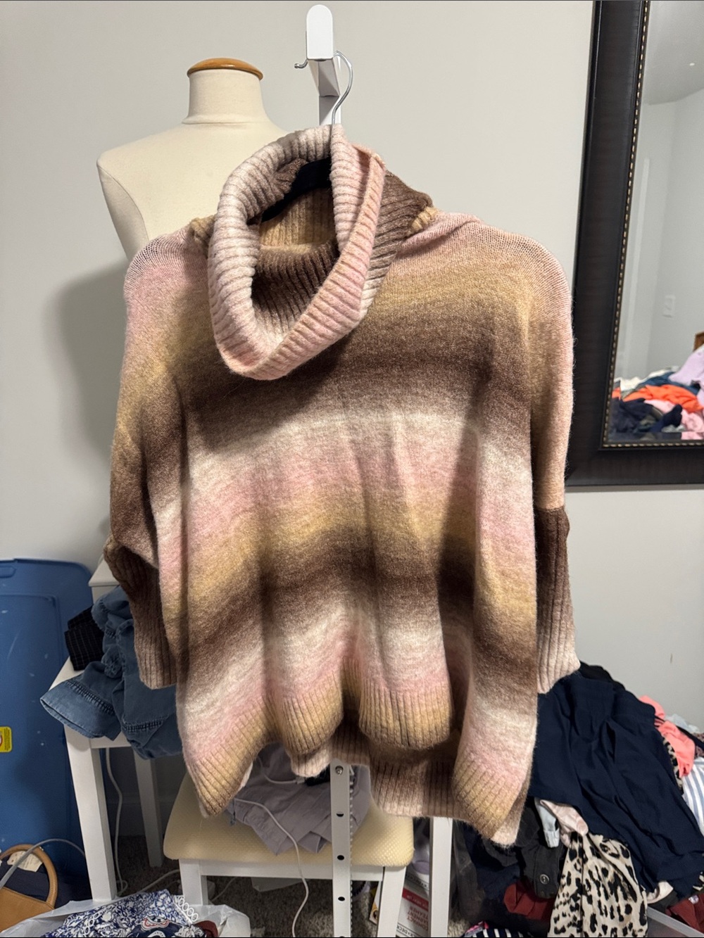 LOFT Ombre Cowlneck Sweater in Brown, Pink and Cream